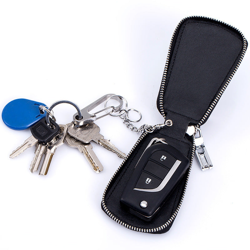 Leather car key case with zipper waistband