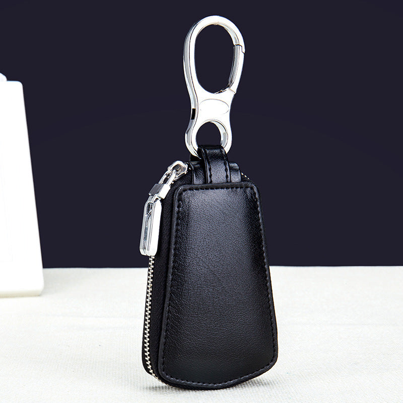 Leather car key case with zipper waistband