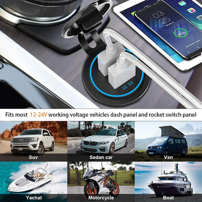 Waterproof Dual USB Car Charger with Quick Charge 3.0