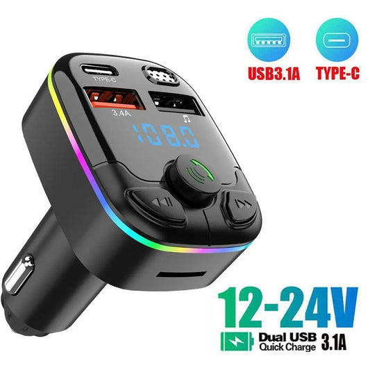 Bluetooth 5.0 Car FM Transmitter with Dual USB Fast Charger