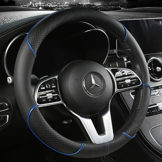 Leather Stitched Car Steering Wheel Cover